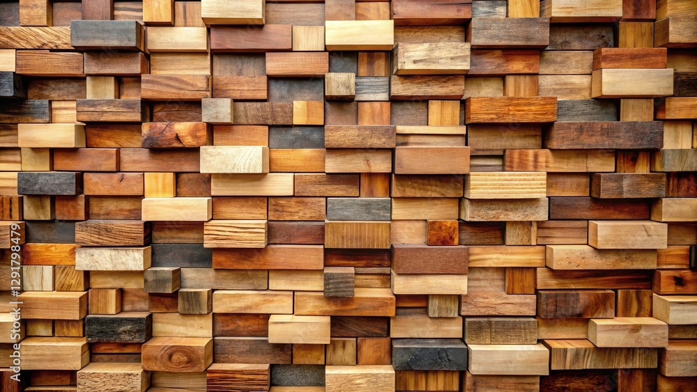 A Textured Wall of Varied Wooden Blocks in Rich, Earthy Tones, Showing Natural Wood Grain and Diverse Shades A Textured Wall of Varied Wooden Blocks in Rich, Earthy Tones, Showing Natural Wood Grain and Diverse Shades