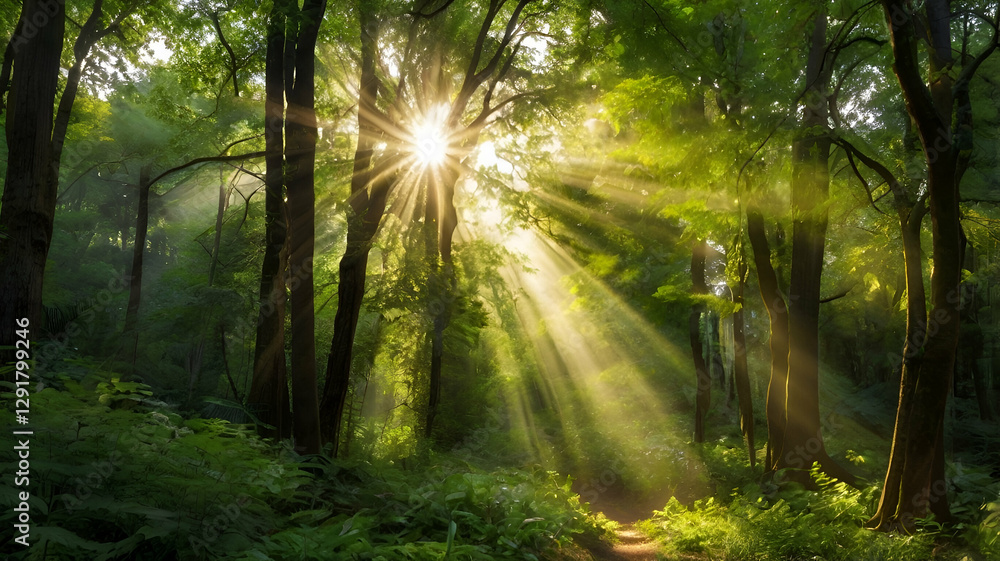 Obraz premium sun rays in the forest