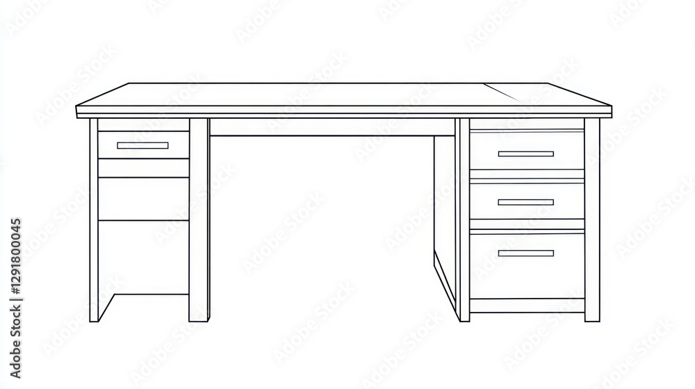 Simple office desk drawing, front view, empty workspace Simple office desk drawing, front view, empty workspace