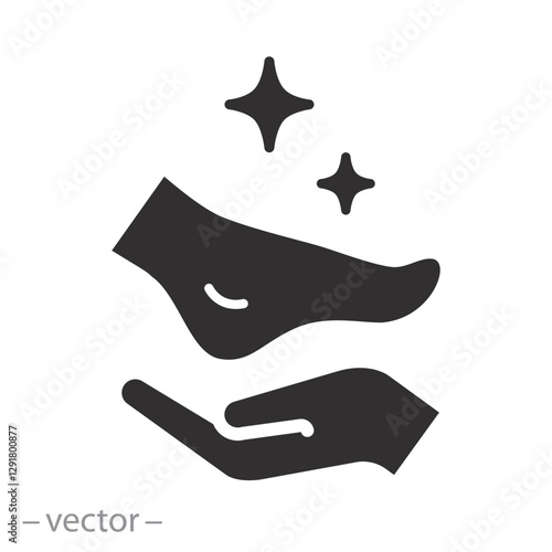 hand with leg, foot care icon, massage foots, body health, flat vector illustration