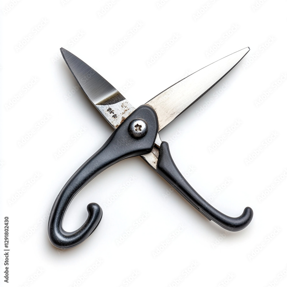 A Pair of Heavy-Duty Pruning Shears with Black Handles and Sharp Stainless Steel Blades, Isolated on a White Background A Pair of Heavy-Duty Pruning Shears with Black Handles and Sharp Stainless Steel Blades, Isolated on a White Background