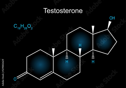 Testosterone molecule. Skeletal chemical formula of male sex hormone