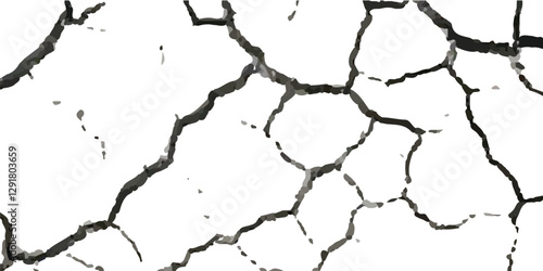 Vector Cracked Surface Textures with Earthquake Damage to Land, Floor, and Wall Surfaces in Black, White, and Grey, Perfect for Simulating the Aftermath of Earthquake Destruction.
