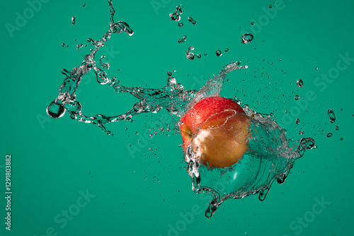 Wallpaper Mural Stop motion water splash and red apple on emerald background. Torontodigital.ca