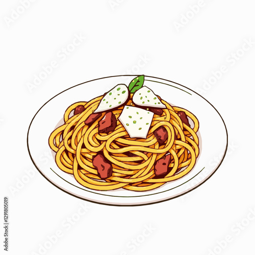 gourmet spaghetti carbonara with pancetta and parmesan cheese vector illustration