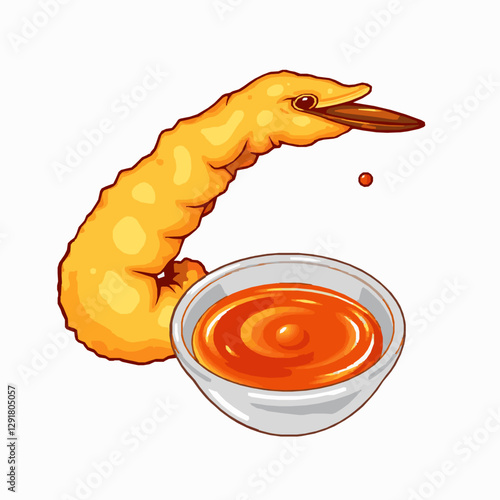 golden crispy tempura shrimp with dipping sauce vector illustration