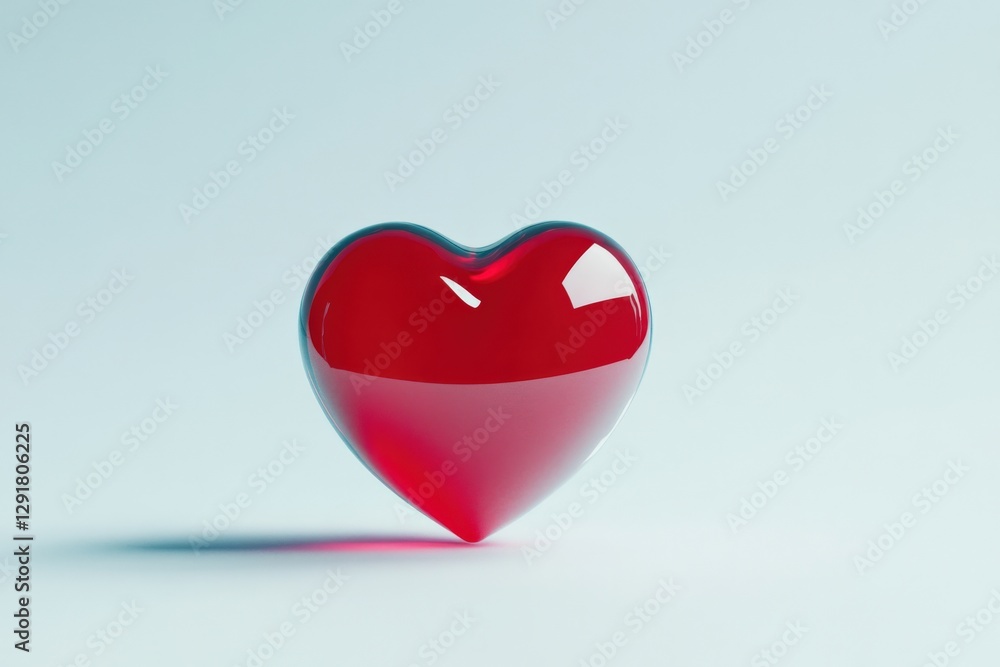 Fototapeta premium red glassy heart on light blue background
