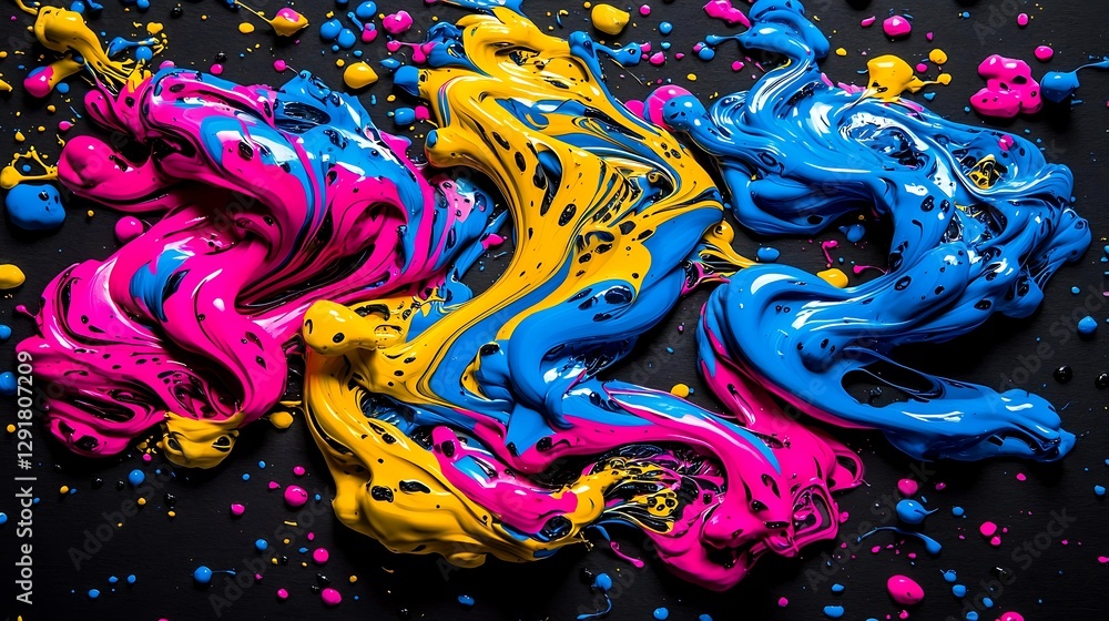 Bold promotional lettering with an explosive backdrop of vivid colors, blending shades of pink, blue, and yellow in an energetic and engaging design Bold promotional lettering with an explosive backdrop of vivid colors, blending shades of pink, blue, and yellow in an energetic and engaging design