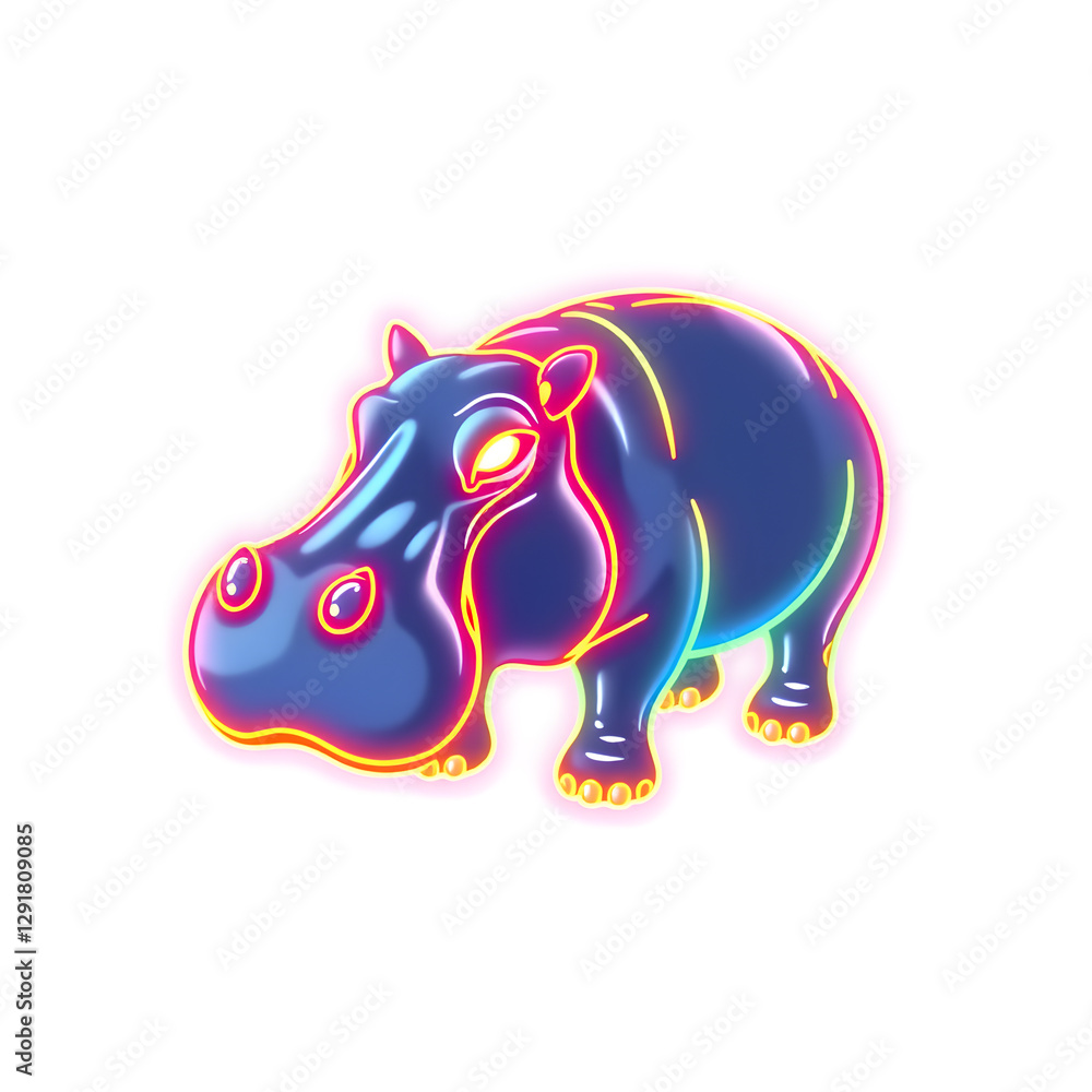 Fototapeta premium Hippopotamus holographic 3D icon. neon symbol vector illustration isolated on white background. Generative AI