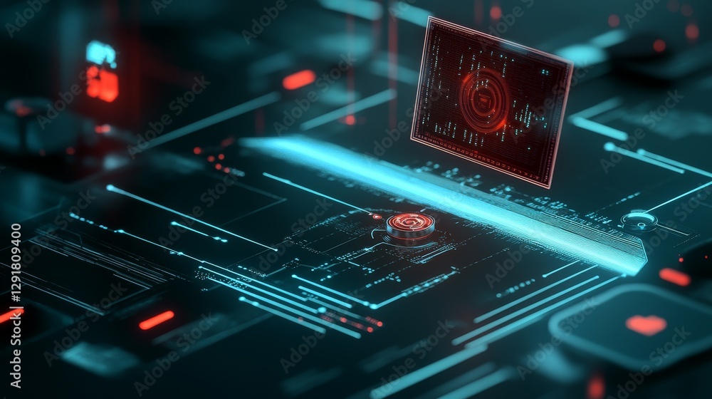Obraz premium Futuristic Technology Interface - Abstract interface with glowing lines and data displays. Cyberpunk