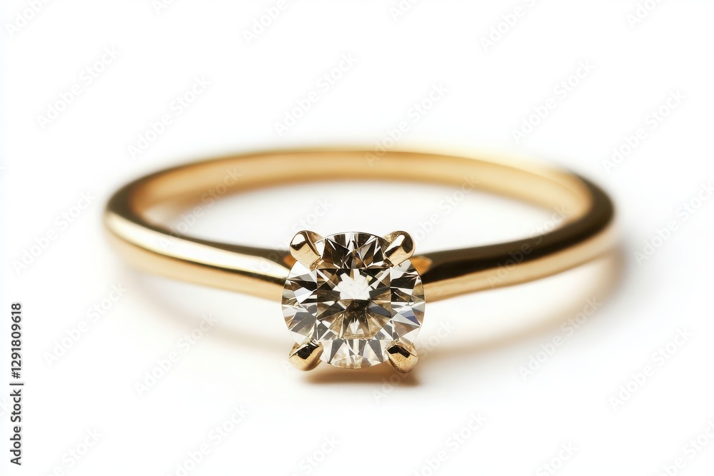 Beautiful gold engagement ring with a diamond isolated on white background Beautiful gold engagement ring with a diamond isolated on white background