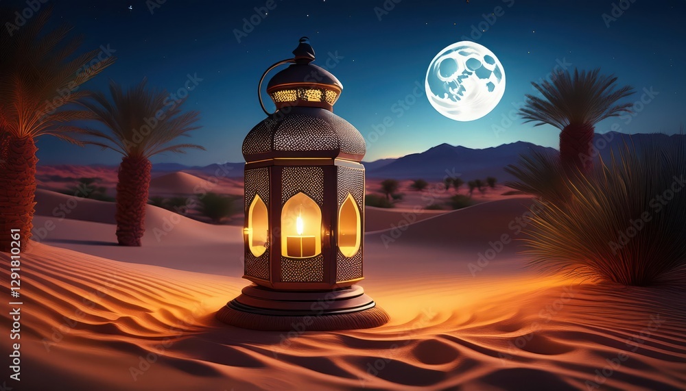 Festive lanterns illuminate the serene desert landscape, marking the beauty of Ramadan nights. Festive lanterns illuminate the serene desert landscape, marking the beauty of Ramadan nights.