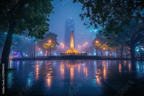Wallpaper Mural Rainy Night City Park Monument Reflection Torontodigital.ca