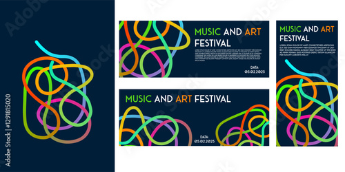 Modern Abstract Music and Art Festival Poster with Colorful Lines
