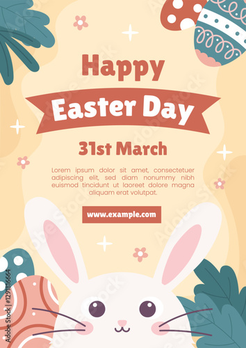 Happy Easter Day Celebration Poster Invitation or Greeting Card Template Design