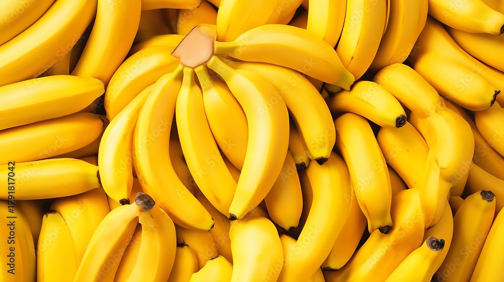 Close-up bunch of fresh bananas, market display, vibrant yellow Close-up bunch of fresh bananas, market display, vibrant yellow
