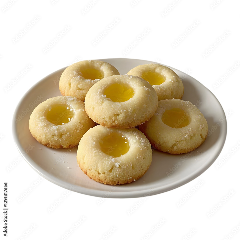Delicious Plate of Lemon Thumbprint Cookies on transparent background Delicious Plate of Lemon Thumbprint Cookies on transparent background