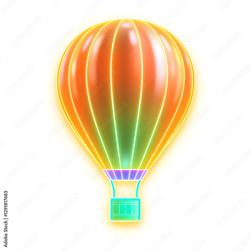 Obraz premium Hot air balloon holographic 3D icon. neon symbol vector illustration isolated on white background. Generative AI