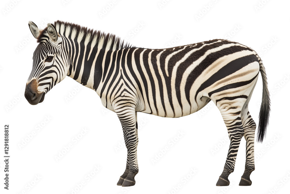 Obraz premium Zebra standing isolated on Transparent PNG format Background.