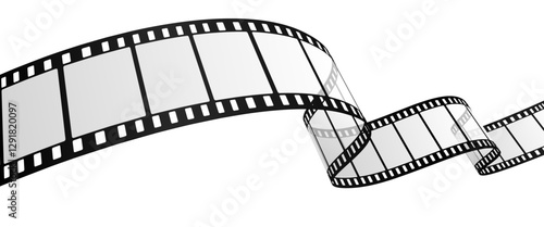 Wavy Film Strip Frame Isolated on White Background, Curved Blank Movie Reel Border for Video Editing, Cinematic Retro Design Element for Film Industry, Photography, and Multimedia Projects