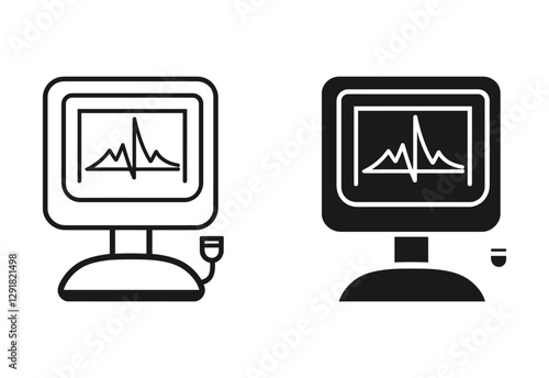 Ultrasound machine black and white vector illustration on white background