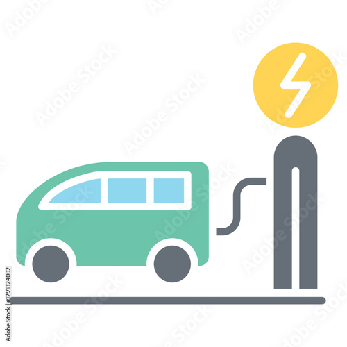 Electric van icon in flat color style