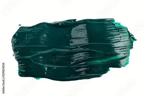 Acrylic green paint brush track blank art isolated on the white background