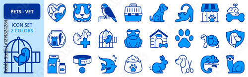 Simple set of outline icons about pets and vet