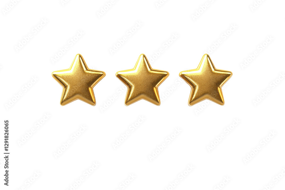 Three shiny golden stars in a neat arrangement, cut out