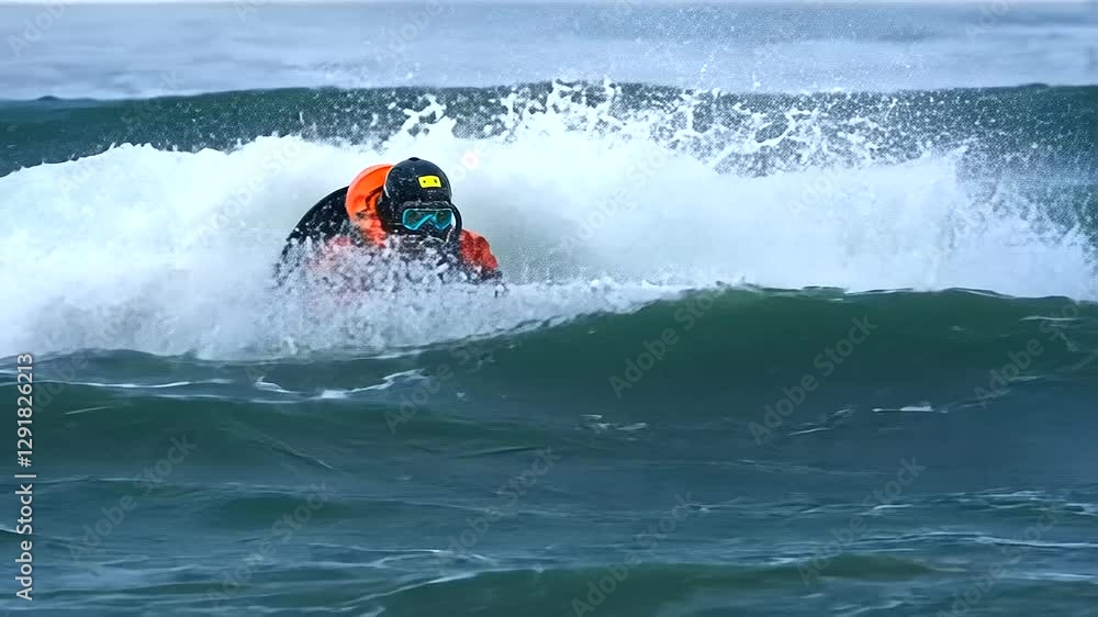 Daring rescue diver saves swimmer in stormy seas amidst towering waves Daring rescue diver saves swimmer in stormy seas amidst towering waves