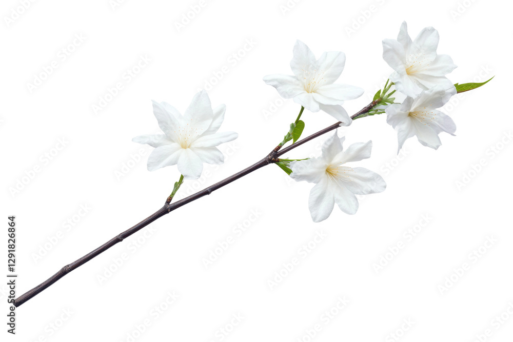 Fototapeta premium White flowering branch with delicate blooms, cut out
