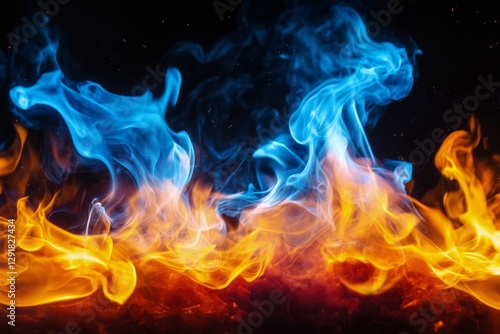 Colorful Smoke Waves Blend Blue and Orange Against a Dark Background for a St...
