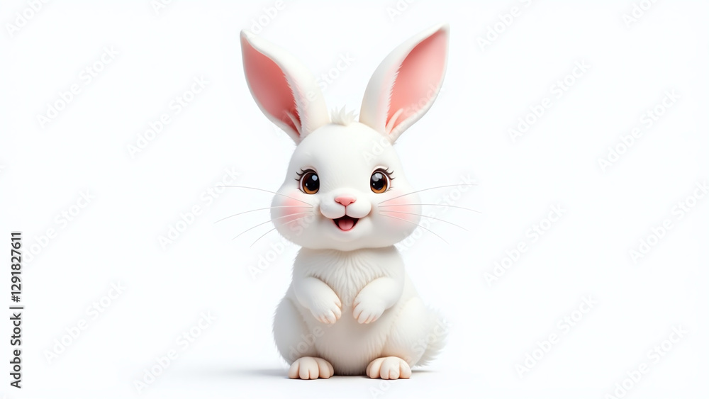 cute rabbit ideal easter pet white color smiling face isolated pose blank background cute rabbit ideal easter pet white color smiling face isolated pose blank background