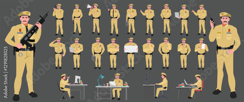 
Police Officer Character Design Model Sheet. Man, Character design. Front, side, back view and explainer animation poses. Character set with lip sync and Walk cycle animation sequences.
