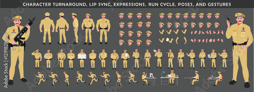 
Police Officer Character Design Model Sheet. Man, Character design. Front, side, back view and explainer animation poses. Character set with lip sync and Walk cycle animation sequences.

