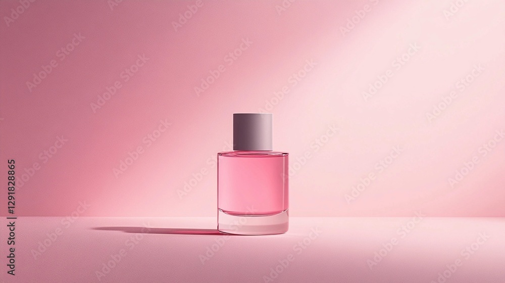 Pink perfume bottle on pink background with soft lighting. Pink perfume bottle on pink background with soft lighting.