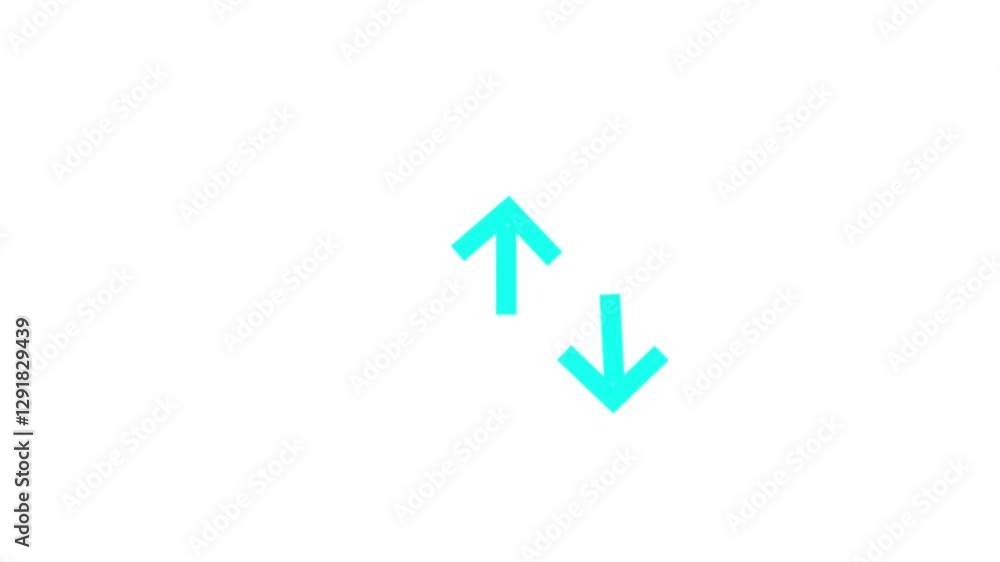 Neon Cyan color single-line directional up and down arrow animation. signal icon. Moving arrow pointing to the up and down. Direction arrow on white background. Neon Cyan color single-line directional up and down arrow animation. signal icon. Moving arrow pointing to the up and down. Direction arrow on white background.