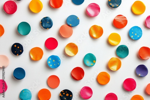 Colorful Arrangement of Painted Circles on a White Background for Artistic Cr...
