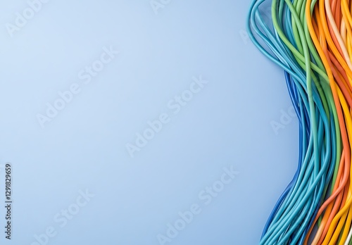 Colorful Cables Arranged on Pastel Blue Background