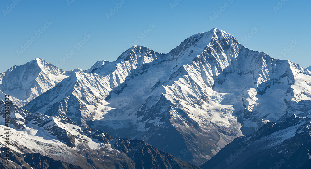 Snow-Capped Mountain Peaks Under Clear Sky