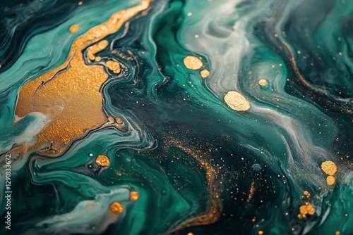 Textured Art Piece Showcasing Rich Emerald and Gold Colors Blending in an Abs...