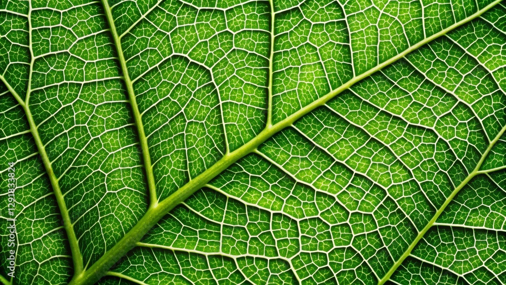 Detailed Close-Up of Vibrant Green Leaf with Intricate Veins Pattern Detailed Close-Up of Vibrant Green Leaf with Intricate Veins Pattern