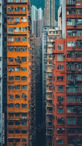 High-rise Buildings Form a Colorful Cityscape in an Urban Skyline During Earl...