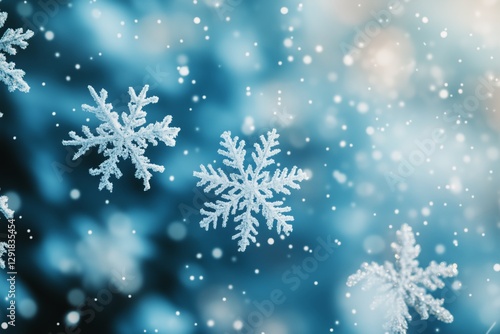 Snowflakes Falling Gently in a Tranquil Winter Atmosphere With a Blue Background