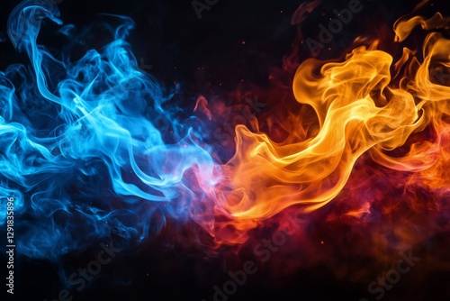 Colorful Smoke Waves Blend Blue and Orange Against a Dark Background for a St...