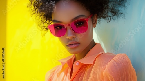 Bright Summer Fashion Featuring a Model With Stylish Sunglasses in an Urban S...