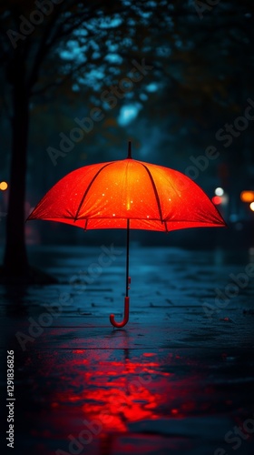 Wallpaper Mural Vibrant Orange Umbrella Glows on Rainy Street During Evening Hours Torontodigital.ca