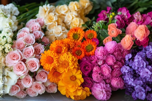 Colorful Assortment of Fresh Flowers in a Vibrant Floral Shop During Daytime