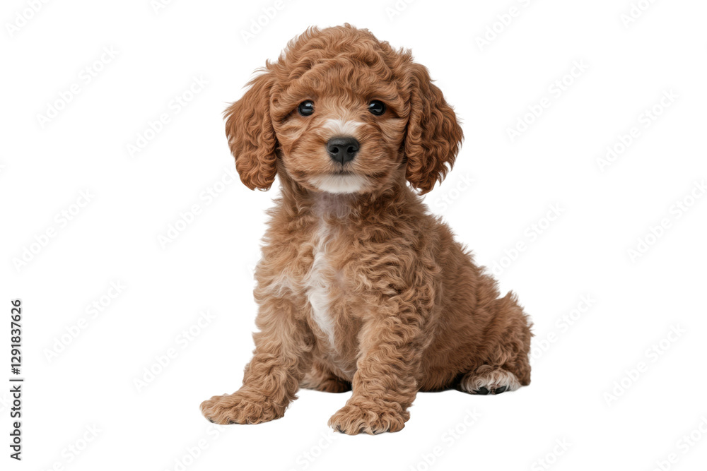 White poodle puppy sitting calmly indoors, cut out White poodle puppy sitting calmly indoors, cut out