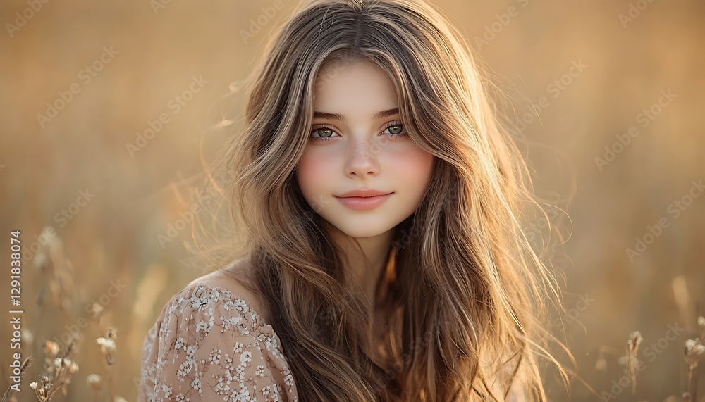 Young woman in field, golden hour portrait Young woman in field, golden hour portrait